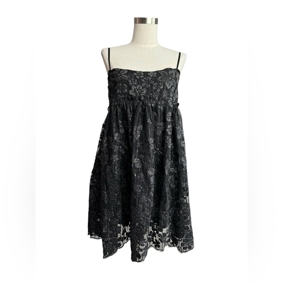Free People All That Glitters Mini Dress Black Combo Baby Doll  Size Small NWT - Picture 5 of 9